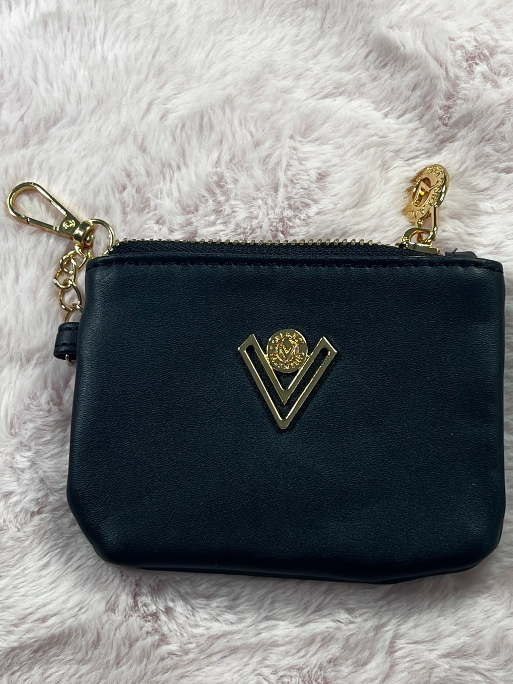 Valentino Orlandi Black Leather Zip Pouch with Gold Accent - Women's Bag